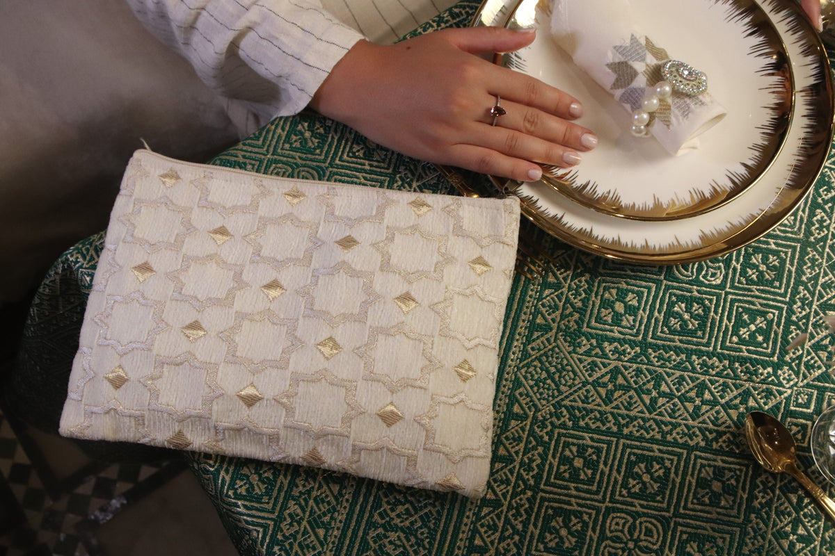 White - Moroccan Zellij Clutch Bag
