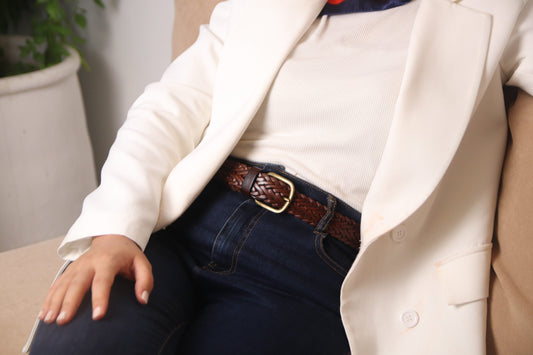 Brown - Bold Heritage Braided Wide Leather Belt