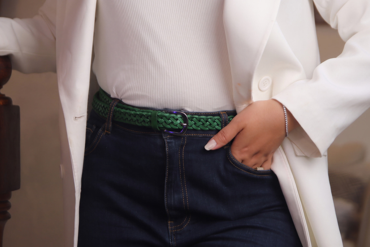 Green - Signature Slim Braided Leather Belt