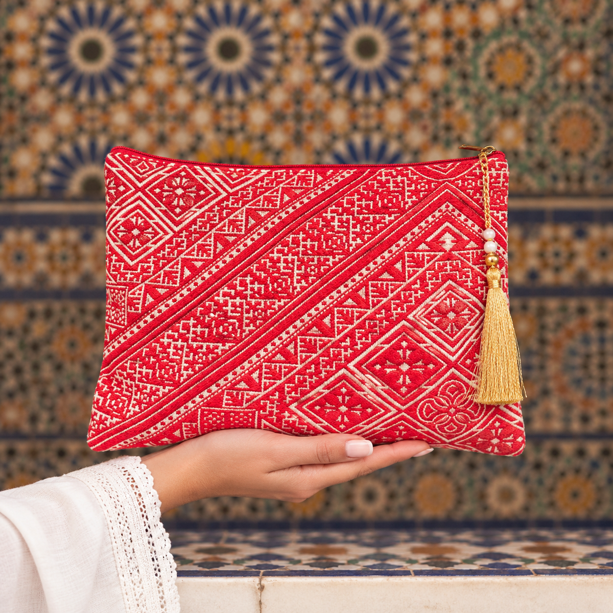 Ruby Imperial Clutch – Handmade Moroccan Brocade Bag