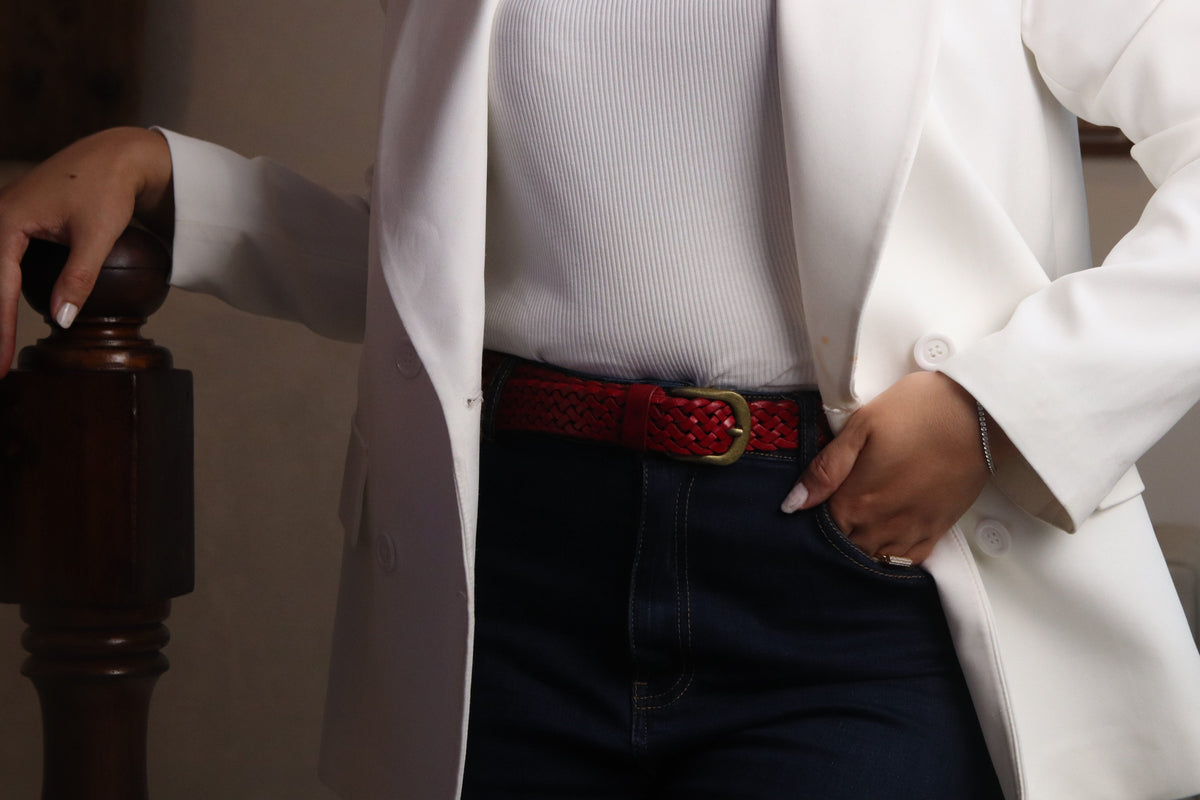 Red - Signature Slim Braided Leather Belt