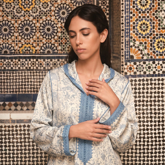 Blue Mirage Jellaba – Moroccan Embroidered Dress