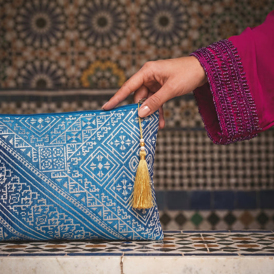 Azure Imperial Clutch – Handmade Moroccan Brocade Bag